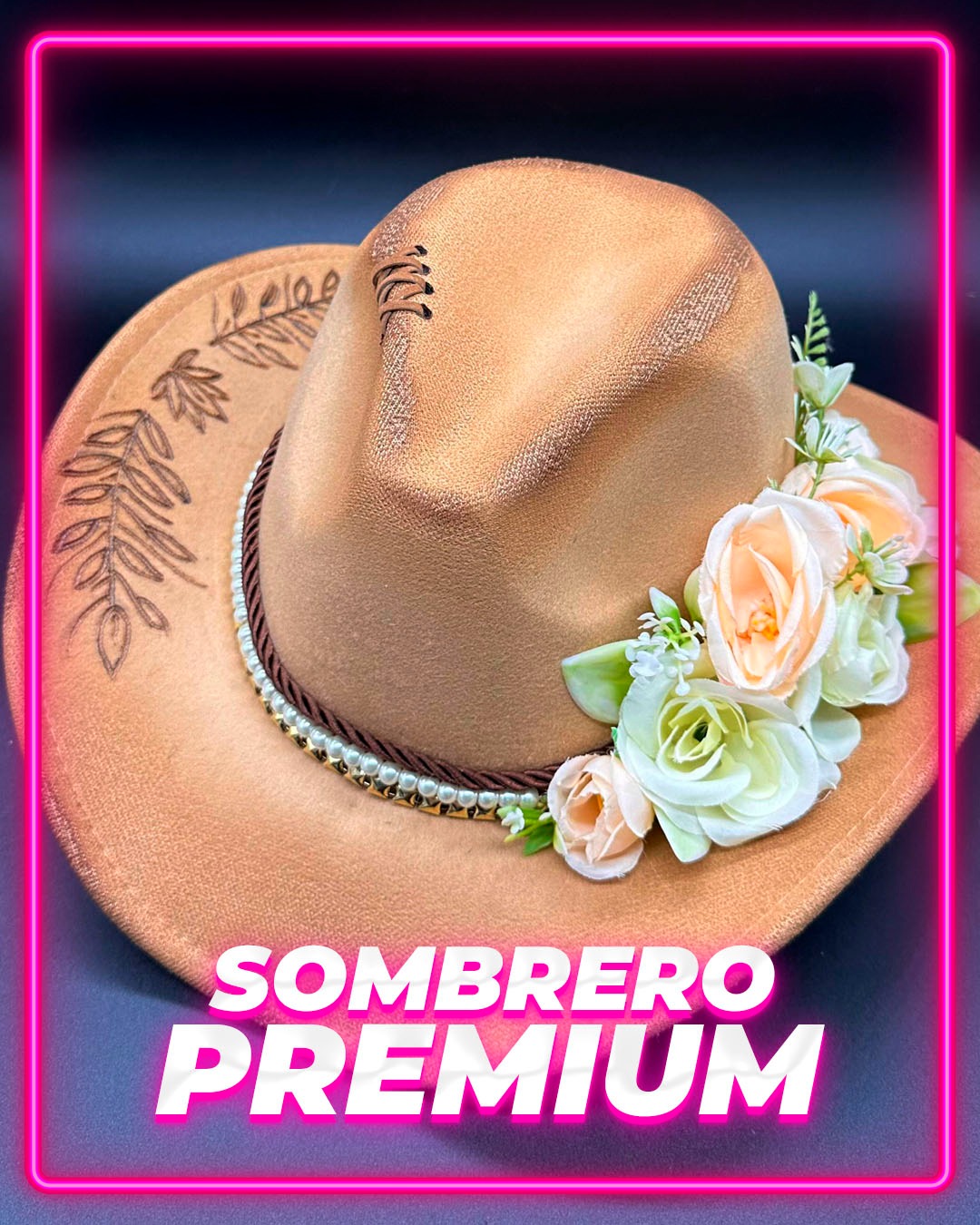 Sombrero Novio Cowboy Vintage Flores