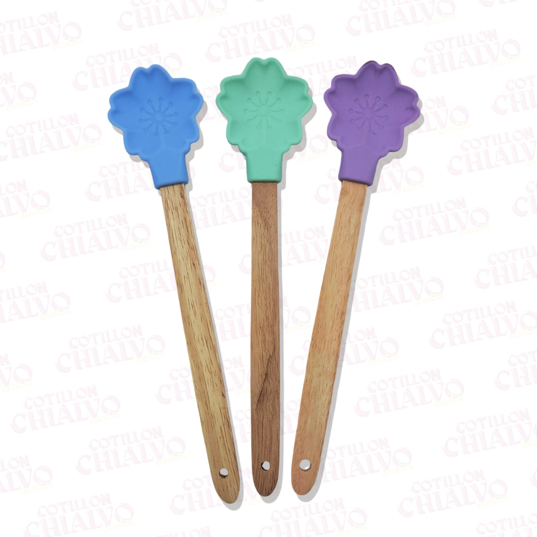 Espatula Silicona Flor Mango Madera 29cm