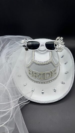 Sombrero Bride Perla c/ Velo + Anteojo