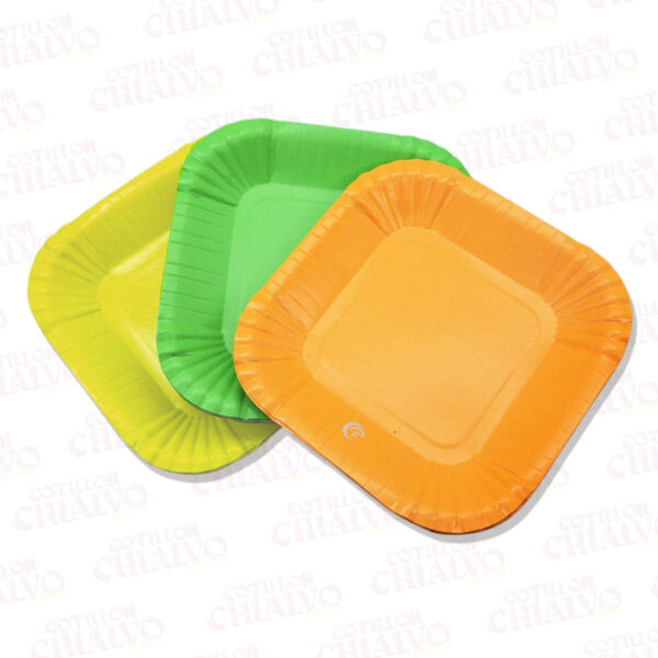 Plato Cuadrado Fluo 18cm 8u